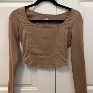 Hollister Long Sleeve Seamed Square-Neck Crop T-Shirt